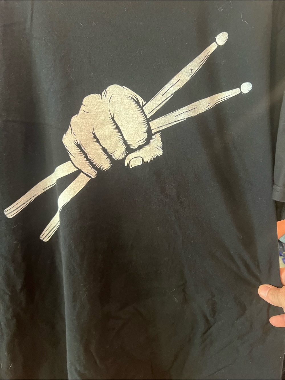 Port and Company Black Short-Sleeve T-Shirt with Beige Drumstick Fist Graphic